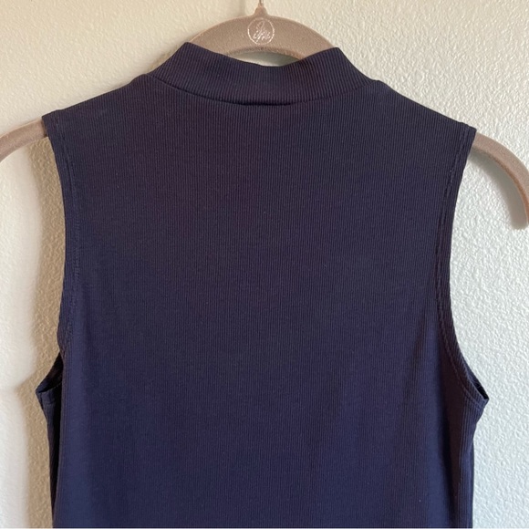 Topshop Dark Blue Sleeveless Cropped Mini Turtle Neck Shirt Top - Picture 3 of 6